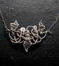 Silver Wirework Statement Necklace with White Miracle Beads - Sculptural Design