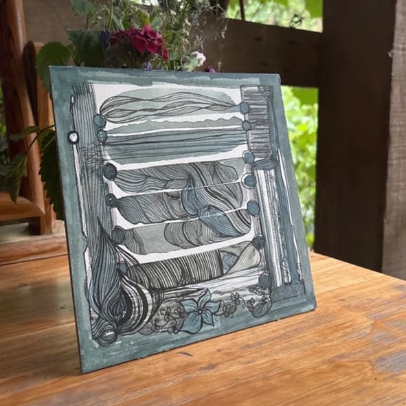 Abstract Watercolour and Line Art Original Painting 20cm or 8inch square