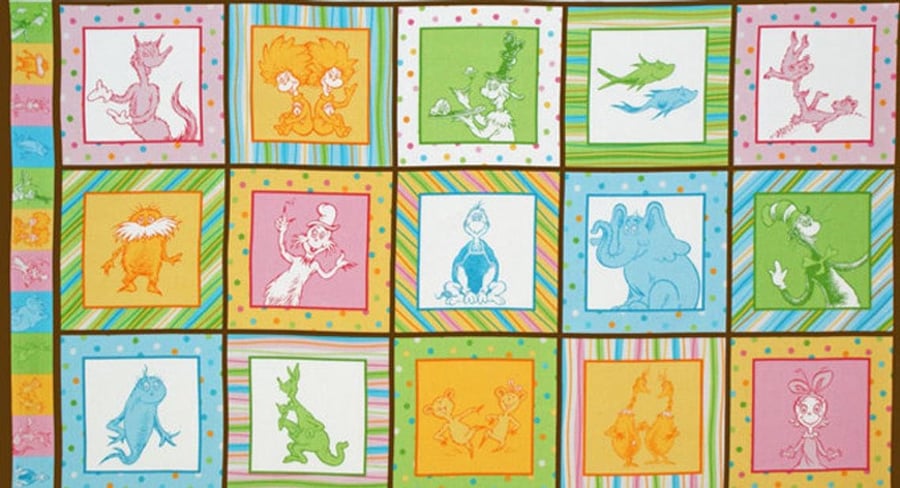 Celebrate Dr Seuss Characters Rainbow Panel 100% Cotton Print Fabric