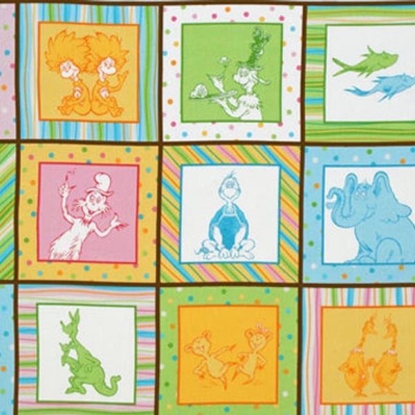 Celebrate Dr Seuss Characters Rainbow Panel 100% Cotton Print Fabric