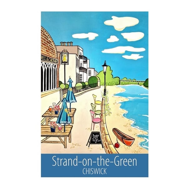 Strand-on-the-Green Chiswick travel poster print by Susie West