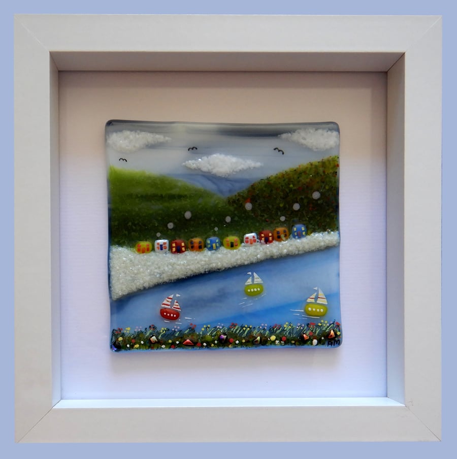 HANDMADE FUSED GLASS  'SAILING' PICTURE