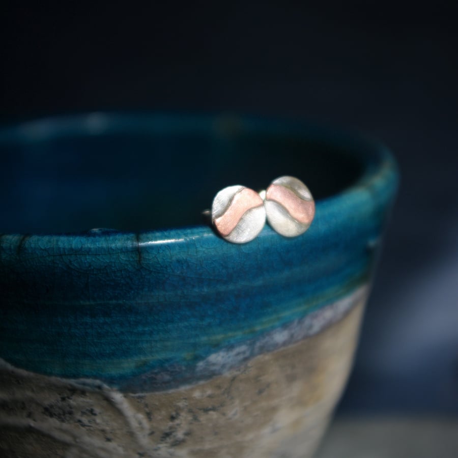 Silver and Copper Flat Round Studs