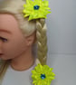 Neon Yellow Satin Flower Hair Bobbles – Handmade Ribbon Hair Ties for Girls - Image 5