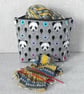 Large zipped pouch, project bag, cosmetic bag, pandas - Image 6