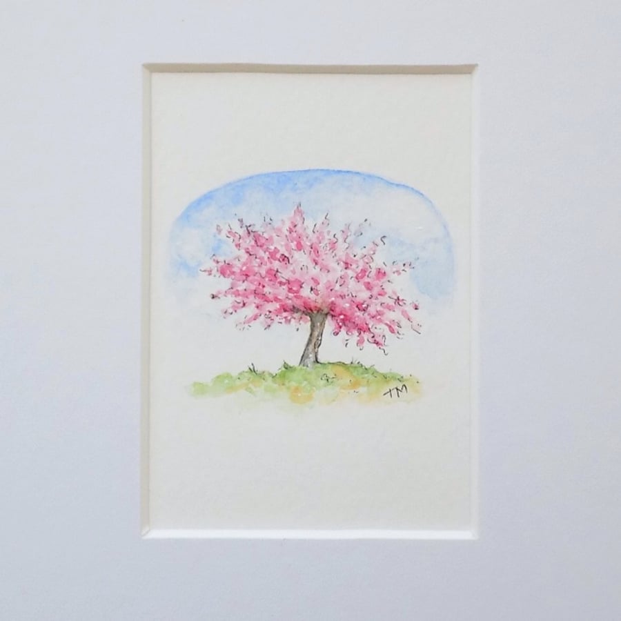 S A L E   Original Miniature Watercolour 'Cherry Blossom Tree' (5.5cm x 5cm)