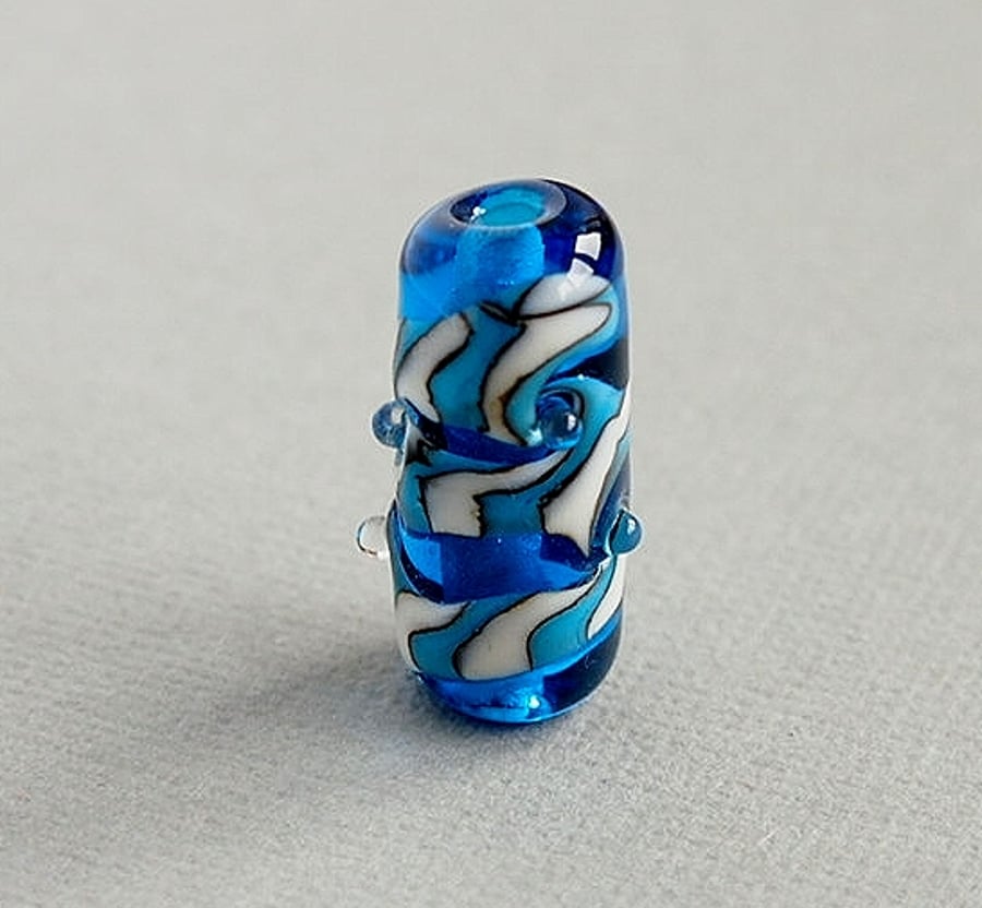Blue Swirl Handmade Lampwork Glass Focal Bead