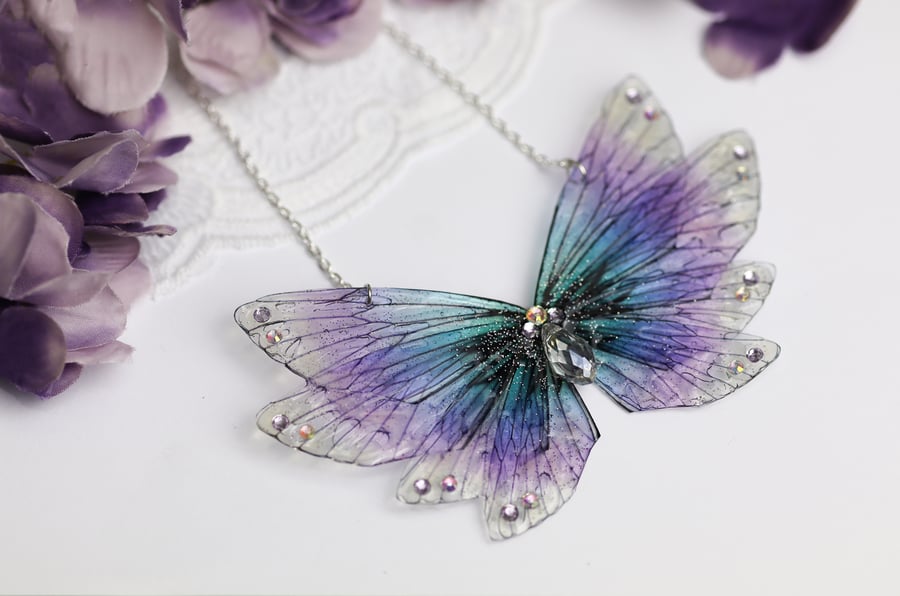 Fairy Wing Necklace - Butterfly Cicada - Purple Blue - Fairycore - Gift - Boho
