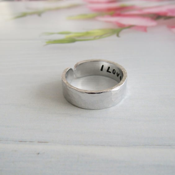 Personalised Hidden Message 6mm Aluminium Cuff Ring 