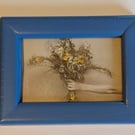 Small Blue Frame with Floral Bouquet and Glitter Detail