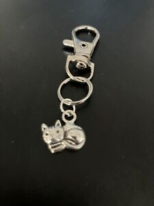 cat keyring bag charm zip puller swivel clip on key chain lanyard