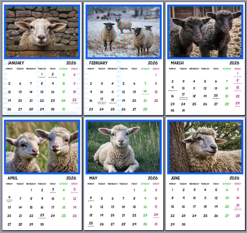 2026 A4 Calendar Sheep Lambs 