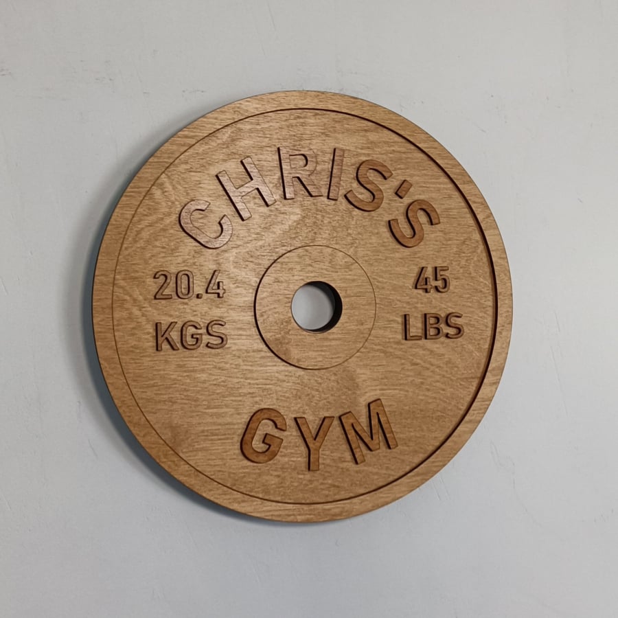 Personalised wooden home gym sign barbell