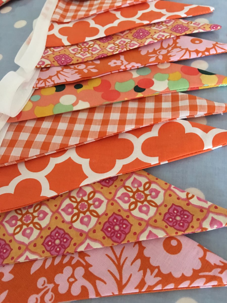 Orange cotton fabric bunting, banner, wedding,party flags