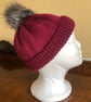 Hand Knitted Hat in plum colour (DK) -Medium - Image 9