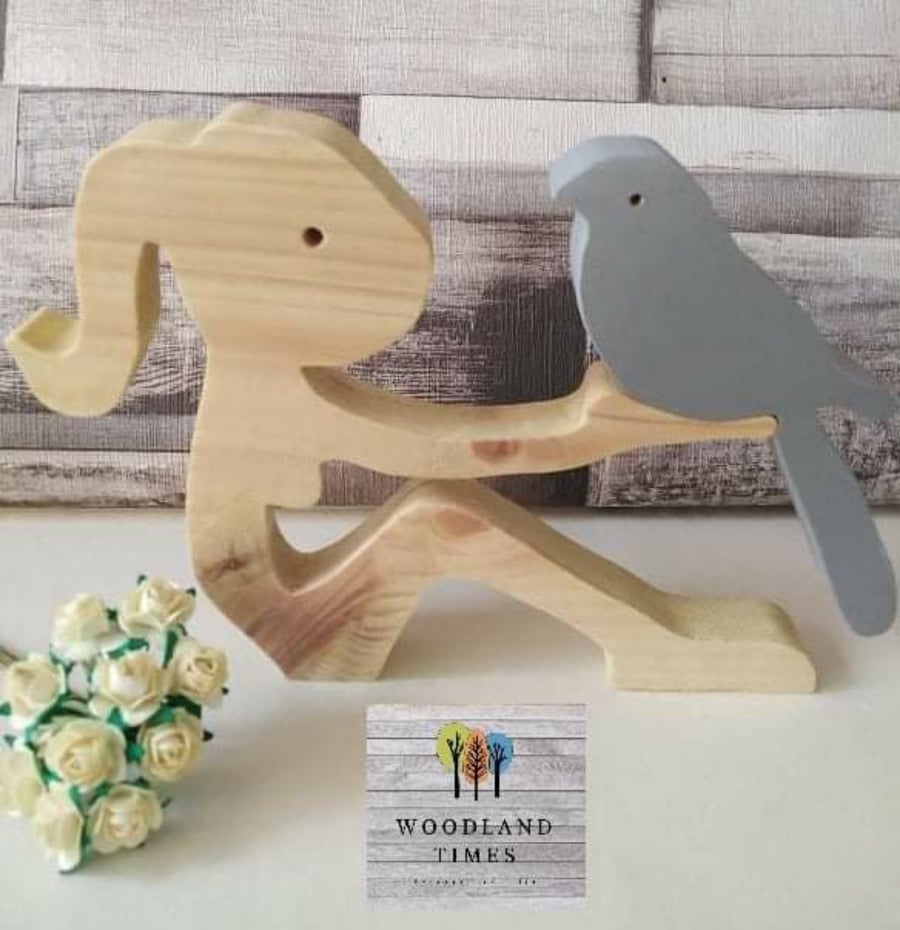 Wooden home decoration, unique design, girl with bird, birthday gift, made in uk