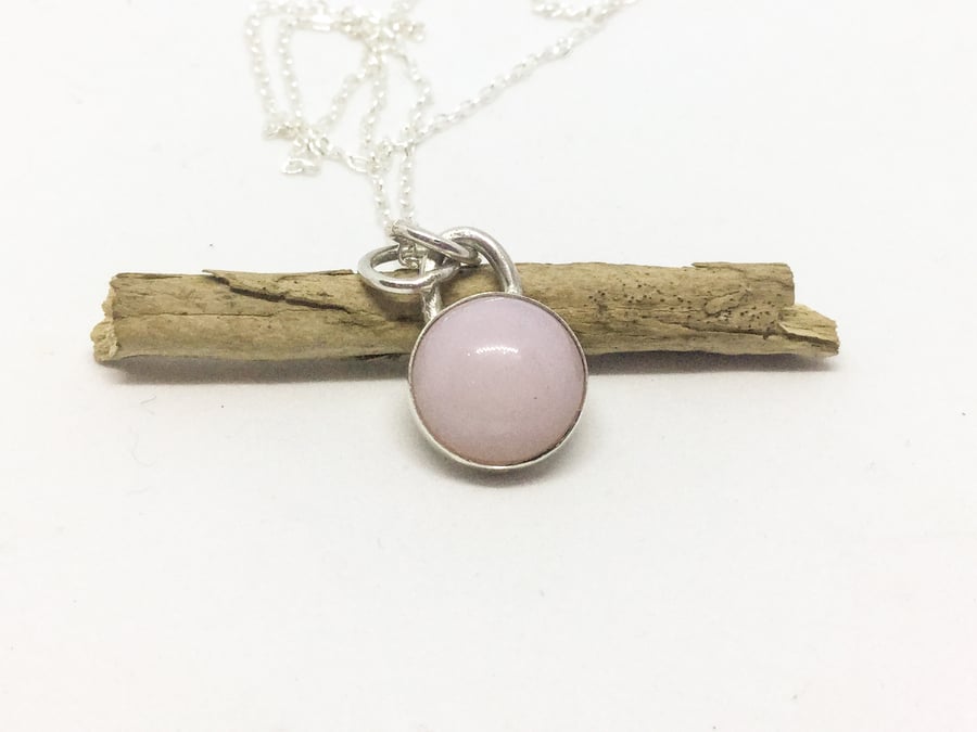 Handmade Pink Opal Sterling Silver Necklace 
