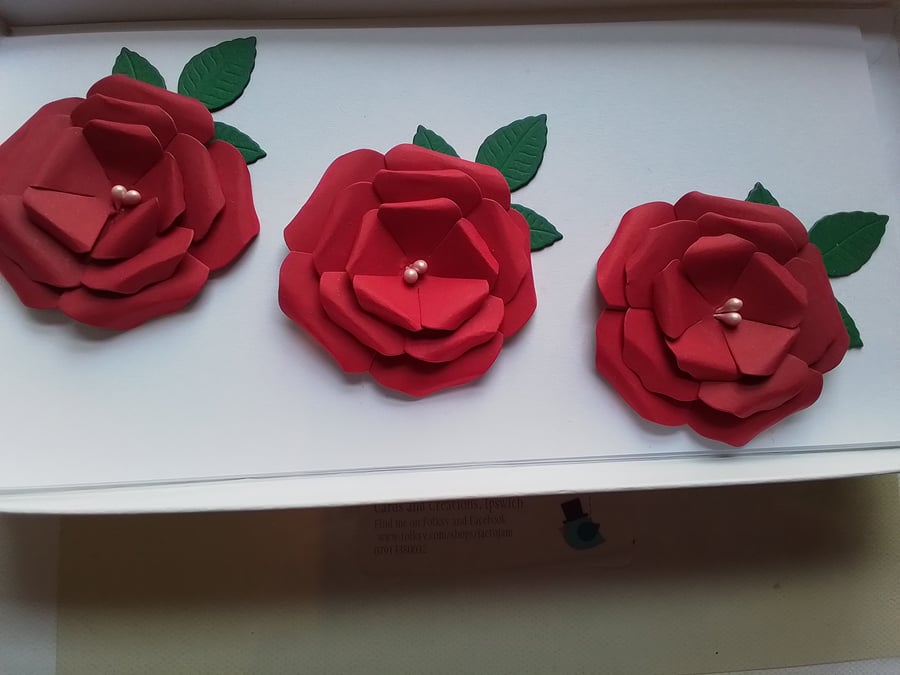 Handmade card. Handmade roses. Valentines card. Mothers day. Ref 381