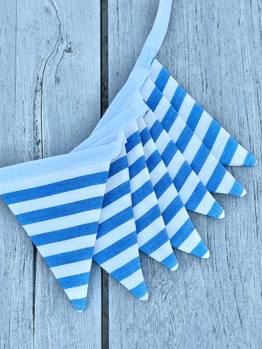 BLUE and WHITE STRIPED BUNTING - double-sided, 7 flags