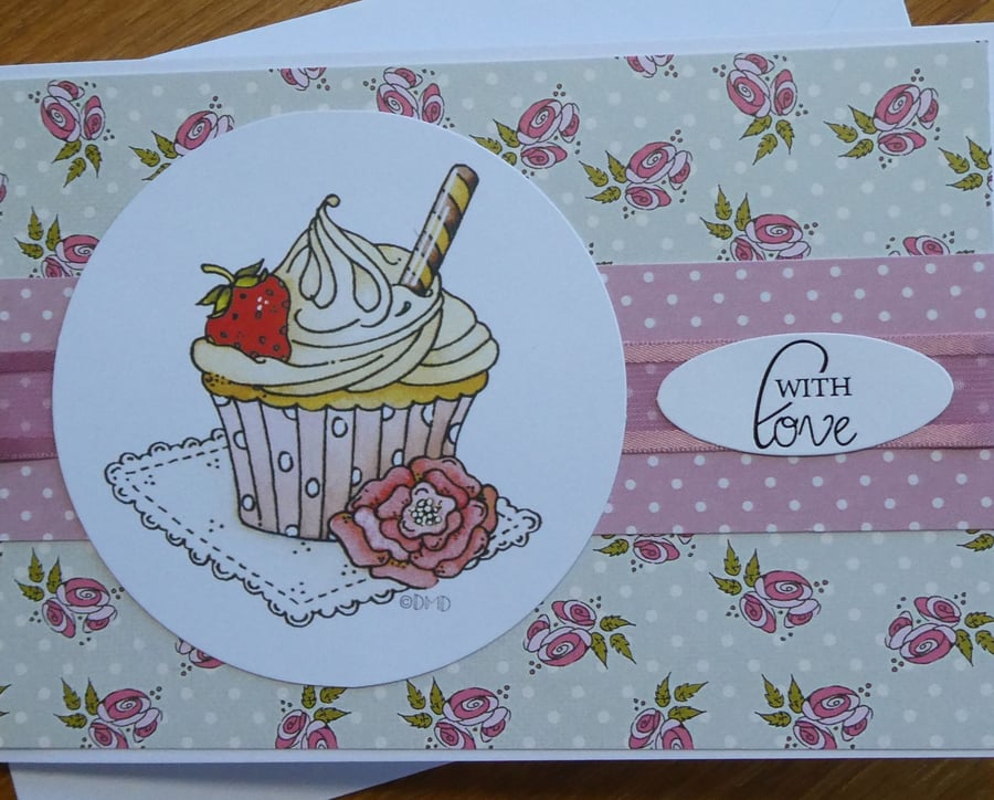 Cupcake and Roses Card - With Love