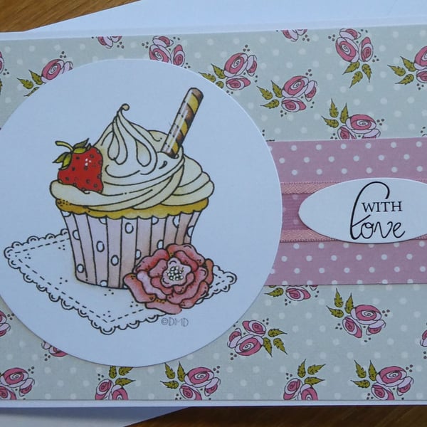 Cupcake and Roses Card - With Love