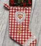 Scandi Style Hearts and Holly Gingham Christmas Stocking - Image 3