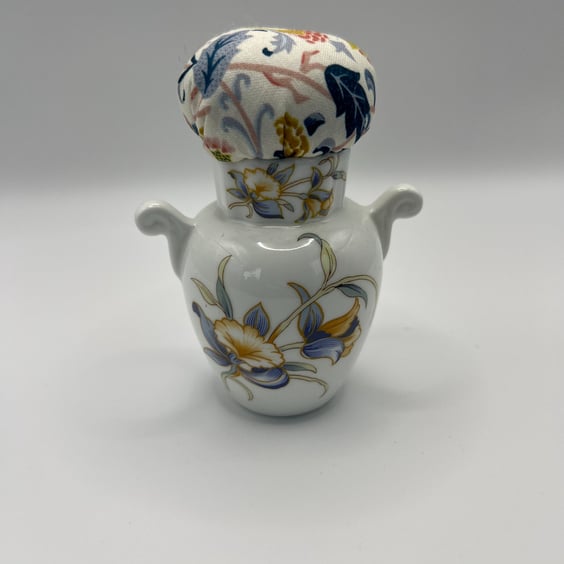 Vintage Upcycled Floral 'Just Orchids' Decorative Small Vase Pin Cushion