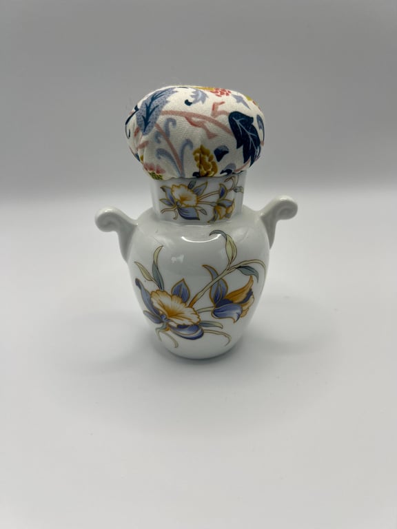 Vintage Upcycled Floral 'Just Orchids' Decorative Small Vase Pin Cushion