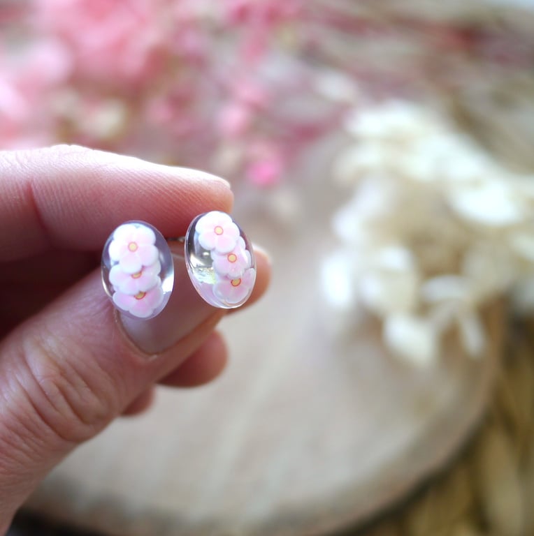 Resin and Polymer Clay Floral Earrings Stainless Steel