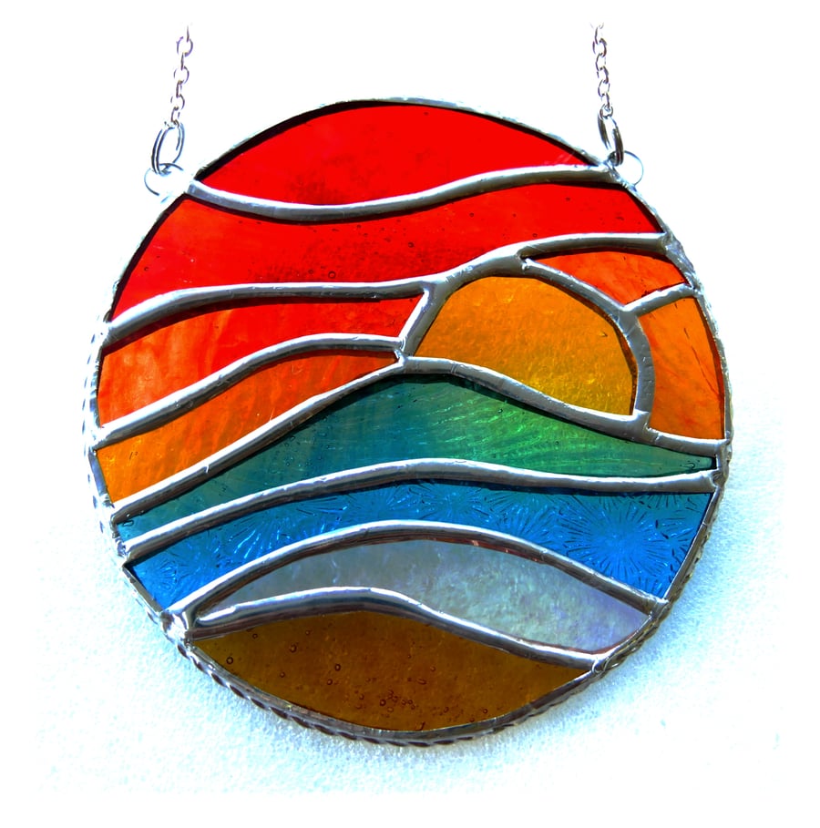 Sunset Beach Waves Stained Glass Suncatcher