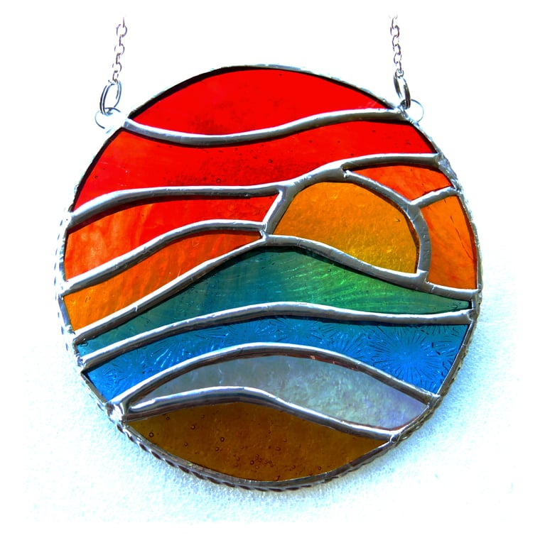 Sunset Beach Waves Stained Glass Suncatcher