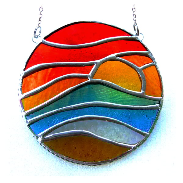 Sunset Beach Waves Stained Glass Suncatcher