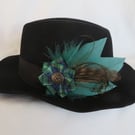 Campbell Tartan Ruffle Celtic Button and Bottle Green Feather Hat Hair Clip
