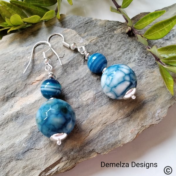 Blue Agate Silver Plated Earrings 