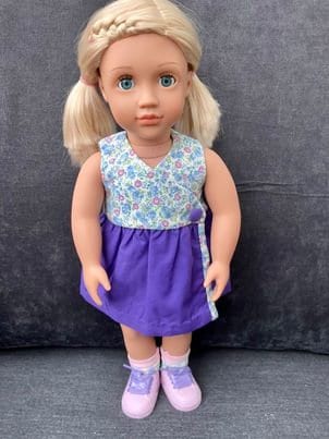 Our Generation Vintage Viyella Summer Purple and Floral ls Dress fits Tiny Tears