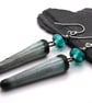 teal lampwork glass and ceramic spike earrings