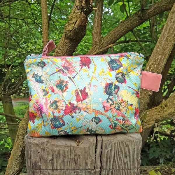 Floral zip pouch