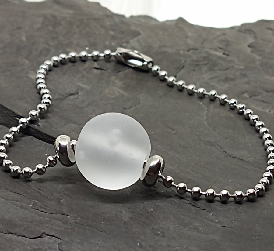 Orb collection Bracelet - Clear Frosted Ice Sea Glass