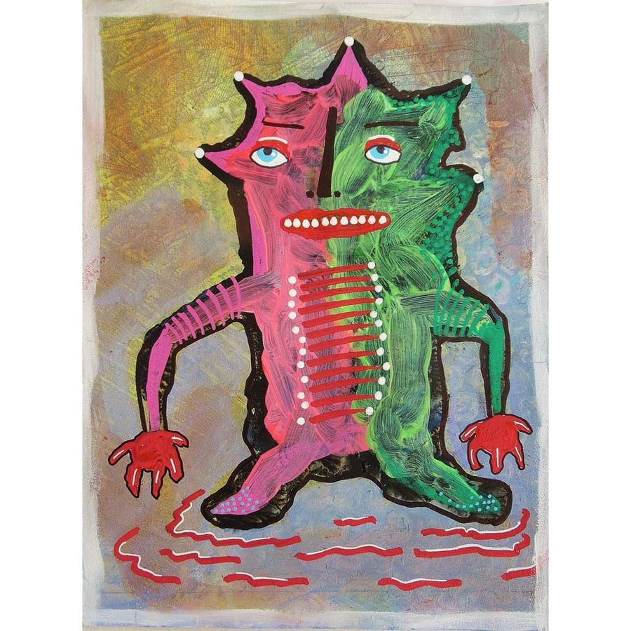 Quirky Monster Painting Outsider Folk Art Weird Alternative Lowbrow Artwork 6x8