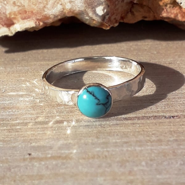 Sterling silver Turquoise ring size P Hallmarked, december birthday gift for her