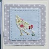 Pretty little hand-stitched hen card, polka dot print background - card to keep!