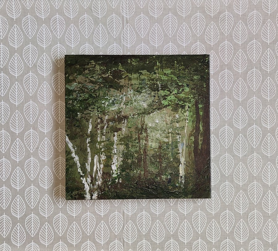 Silver Birches, Ancient Woodland in full leaf, original painting of trees