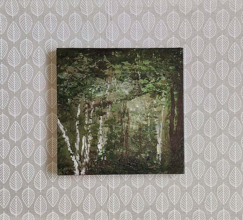 Silver Birches, Ancient Woodland in full leaf, original painting of trees