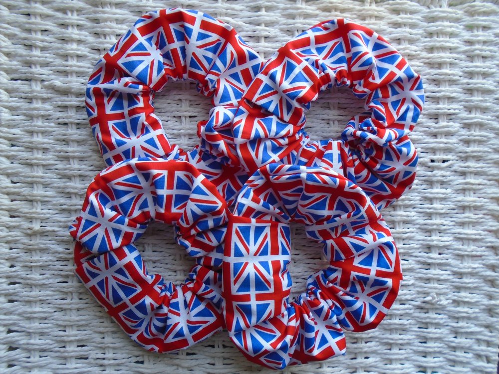 Pack 4 Union Jack Hair Scrunchies 
