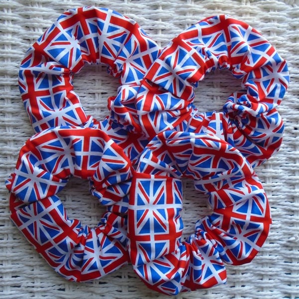 Pack 4 Union Jack Hair Scrunchies 