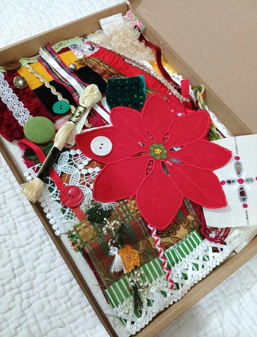 Large Christmas Slow Stitching Kit - Red Poinsettia