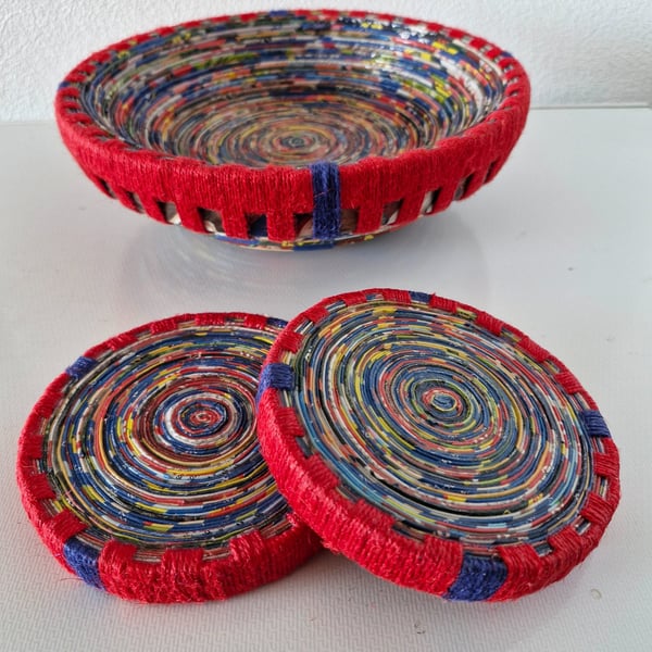 Handmade bowl and coasters to match