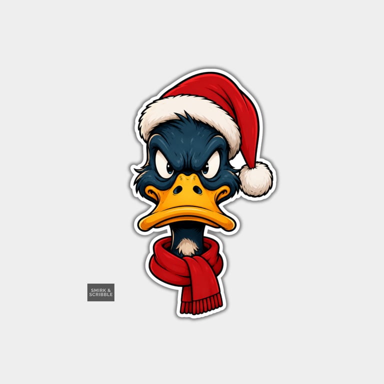 Funny Christmas Sticker Vinyl Xmas Decal For Adults - Angry Duck In Santa Hat