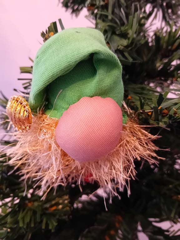 Gnome Christmas Tree Ornament - Green Hat and Gold Beard