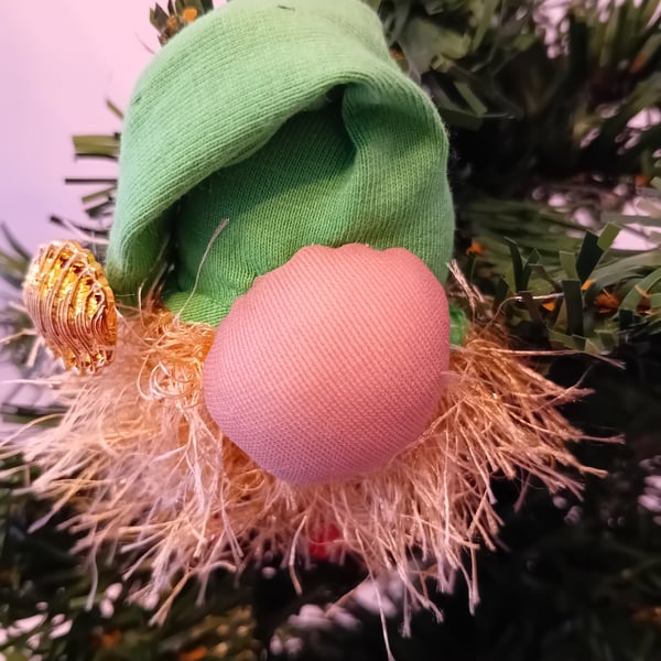 Gnome Christmas Tree Ornament - Green Hat and Gold Beard